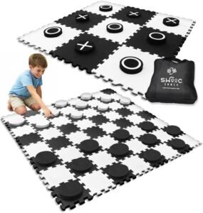 Swooc Games 2-in-1 Premium Giant Checkers & Tic Tac Toe Game
