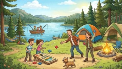 Fathers day camping fishing and playing games