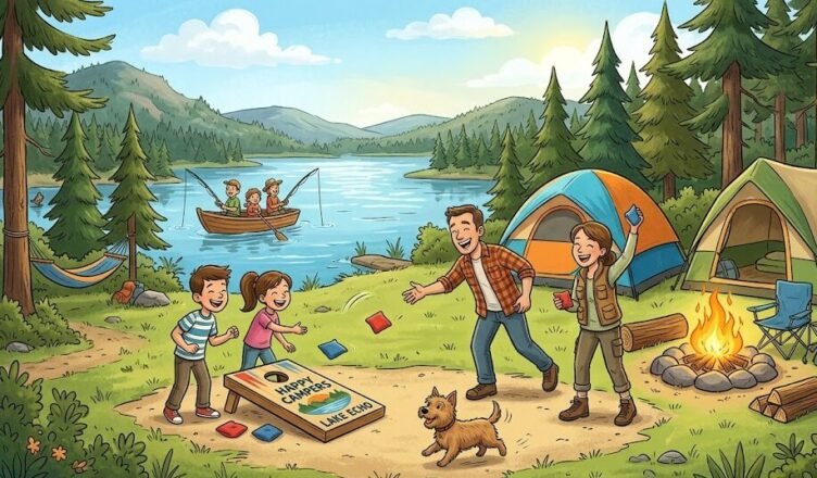 Fathers day camping fishing and playing games